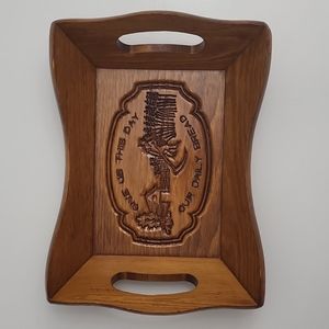 Carved, Wooden, Boho/Religious Breadbasket Tray.
